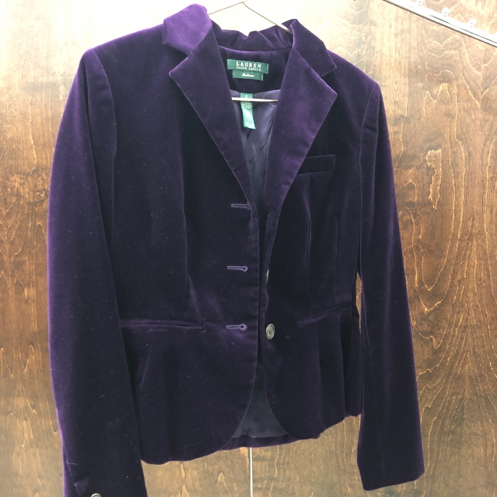 Purple velvet 3 button blazer